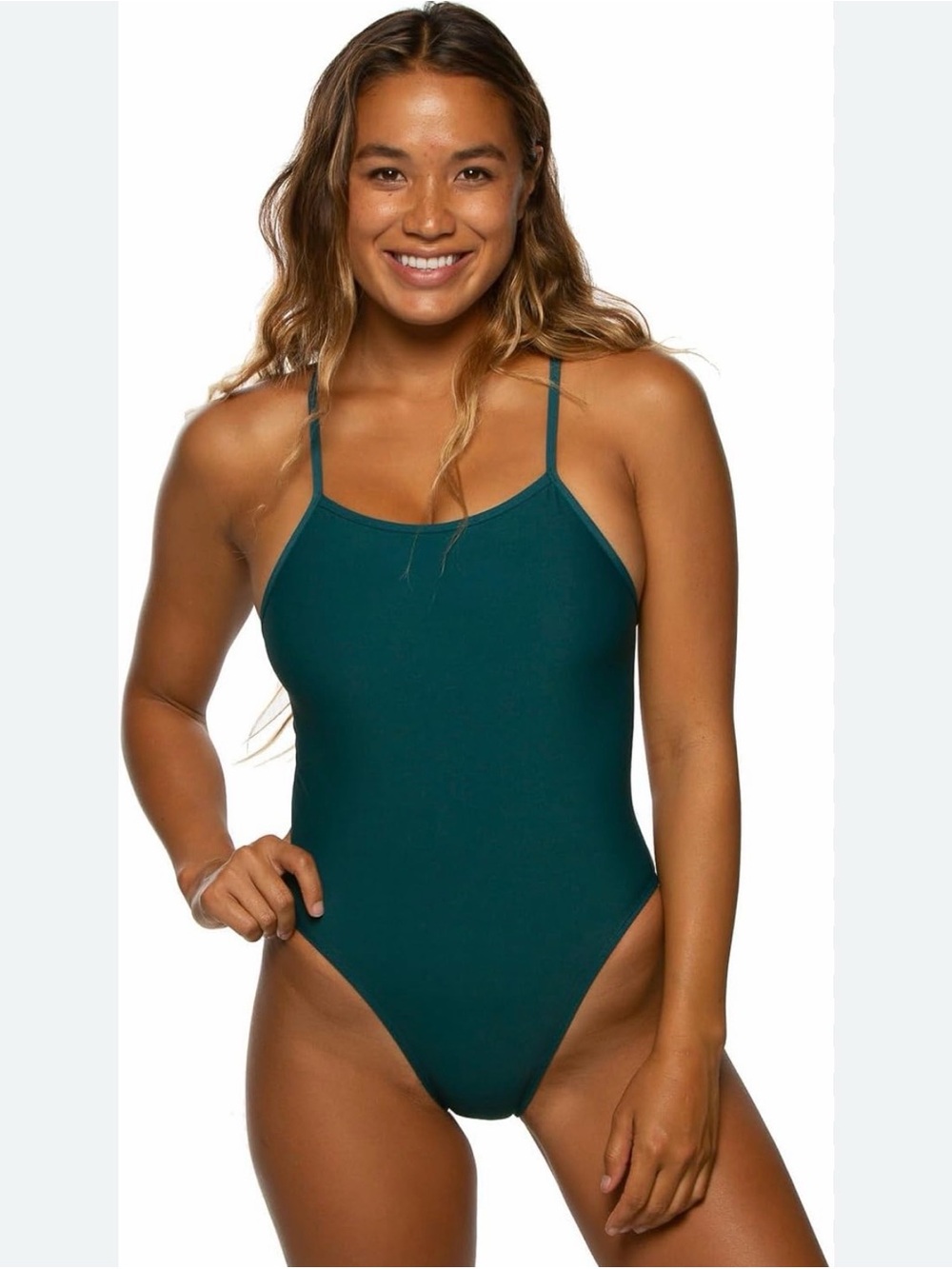 Jolyn Clothing Deep Teal Slim Strap One-Piece Swimsuit